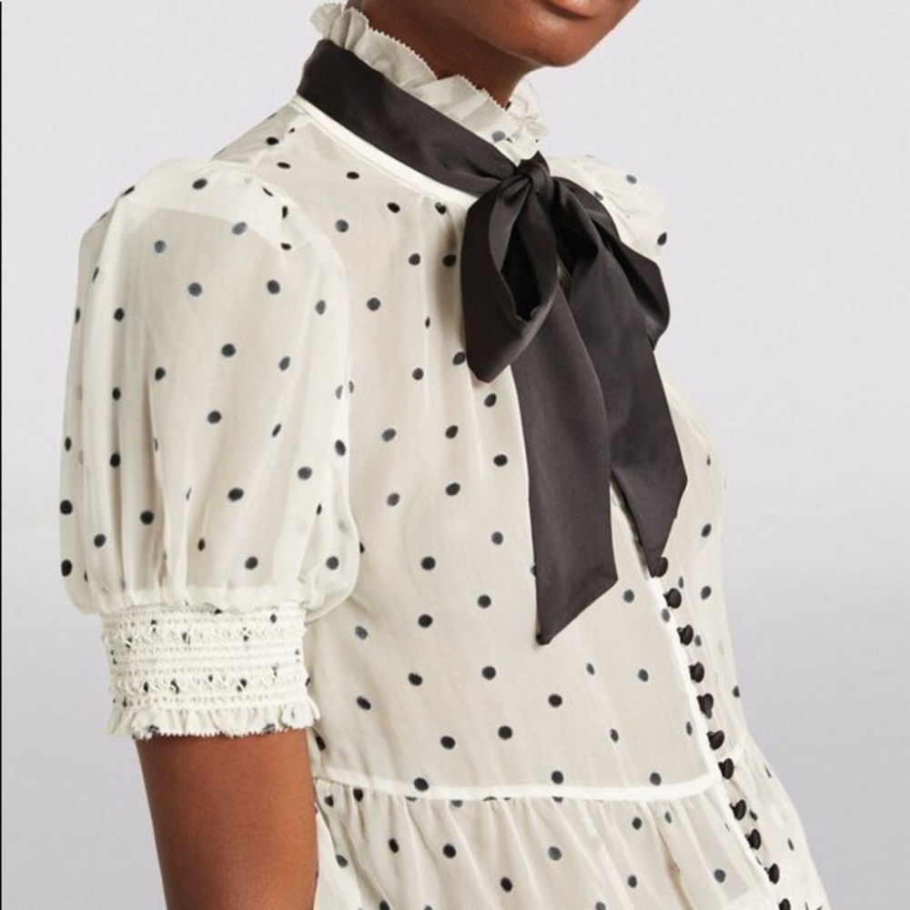NWT Alice & Olivia Black and White Vicky Polka Dot Button-front Blouses